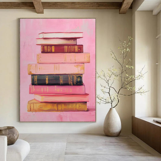 Realistic Book Stack Painting for Bookstore & Intellectual’s Study DLZ0657