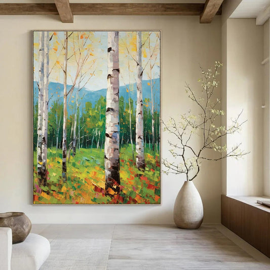Birch Forest Landscape Oil Painting for Nature Reserve Visitor Center & Country Home DLZ1066