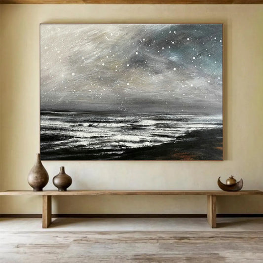 Black - White Starry Sea Oil Painting for Industrial - Style Studies DLZ2493