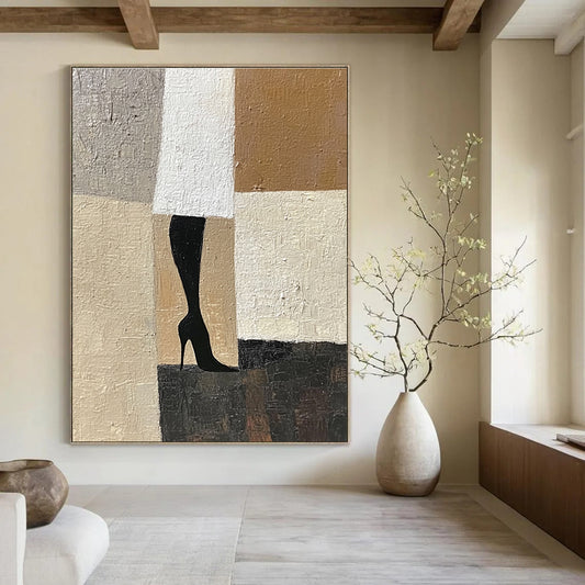 Black High - Heel and Geometric Background Art for Fashion - Themed Boutique & Glamorous Dressing Room STSC1327