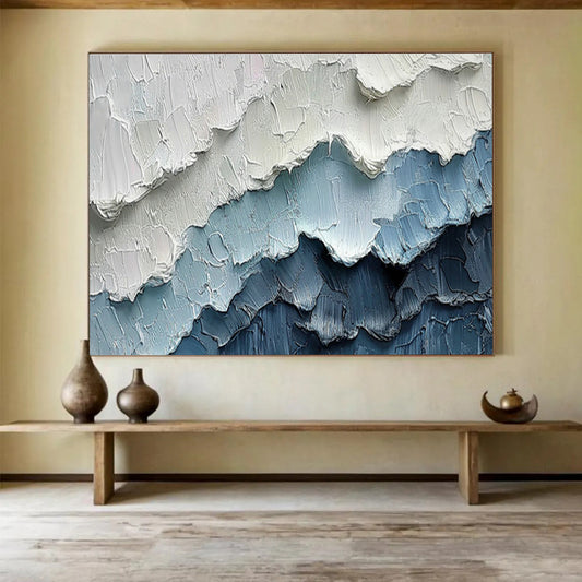 Blue - White Mountain Abstract Art for Serene Living Rooms DLZ2433