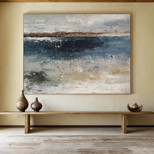Gray - Blue Abstract Seaside Art for Modern Coastal Condo Living Rooms DLZ2672