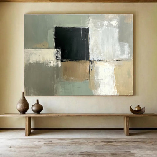 Gray - Green Abstract Blocks Art for Minimalist Office & Modern Home Library SC210