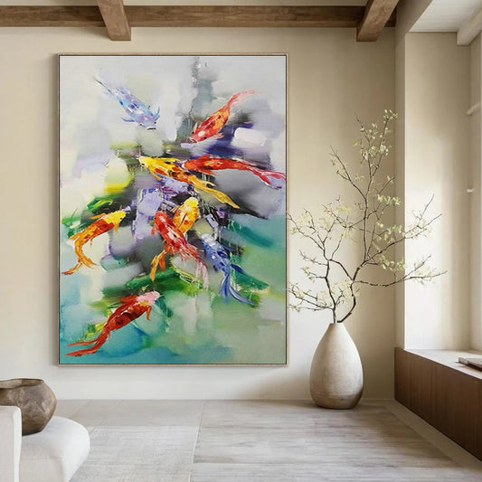 Colorful Koi Fish Abstract Art for Asian Restaurant & Feng Shui Office DLZ0672