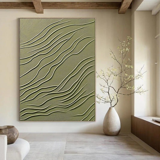 Green and White Wavy Texture Art for Nature - Inspired Yoga Studio & Minimalist Spa STSC1359