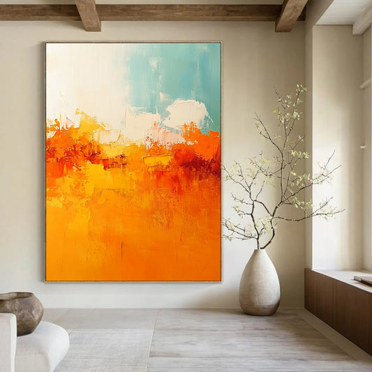 Bold Orange & Teal Abstract Horizon Art for Fashion Showroom & Energetic Gym STSC119