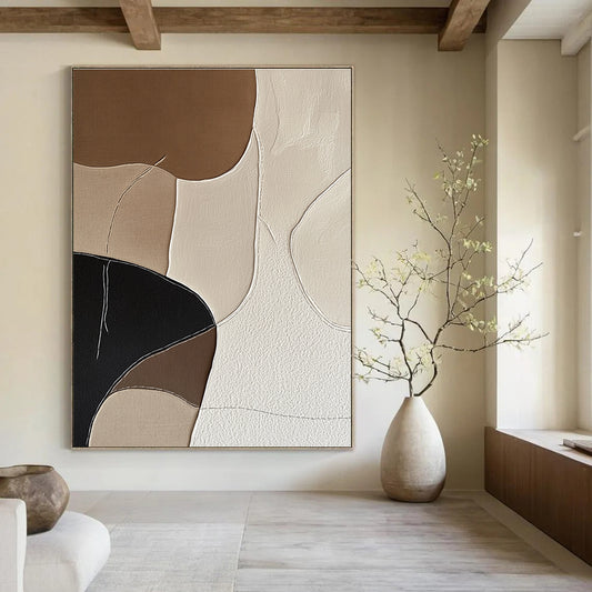 Brown and Beige Abstract Forms Art for Minimalist Living Room & Sophisticated Office Reception STSC1337