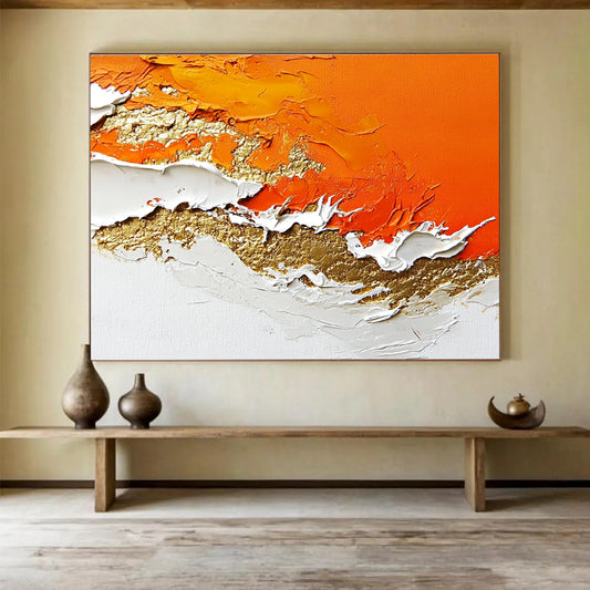 Textured Orange, White & Gold Art for High - End Restaurant & Glamorous Home Bar SC325