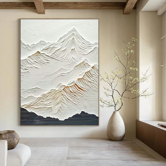 White Relief Mountain Art for Alpine Ski Chalet & Nature - Inspired Spa DLZ0992