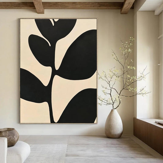 Black Leaf Silhouette Art for Minimalist Living Room & Botanical Spa STSC1080