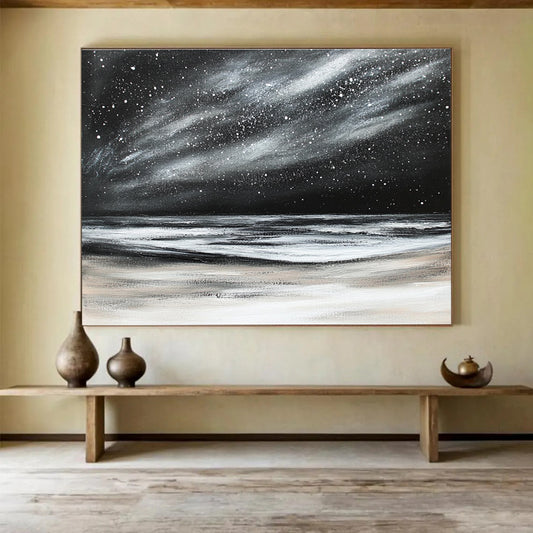 Starry Night Seascape Art for Nautical - Themed Bedroom & Serene Meditation Space SC295