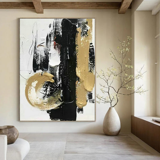 Black - Gold Abstract Brushstroke Art for Living Room & Office DLZ0434