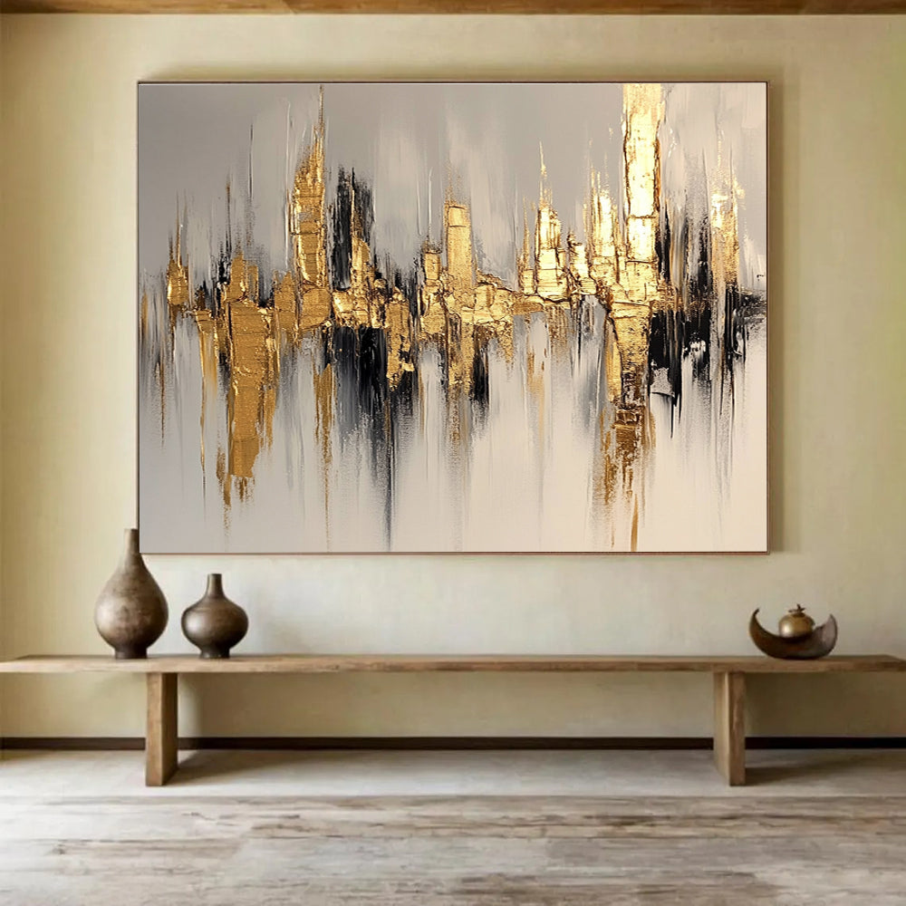 Golden City Skyline Art for Luxury Hotel Lobby & Modern Office Reception SC170