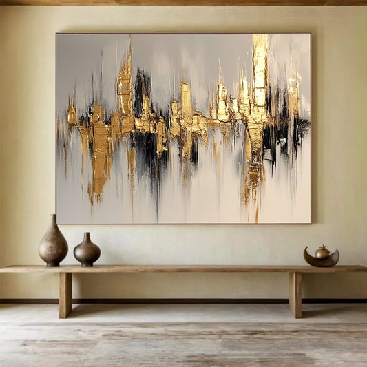 Golden City Skyline Art for Luxury Hotel Lobby & Modern Office Reception SC170