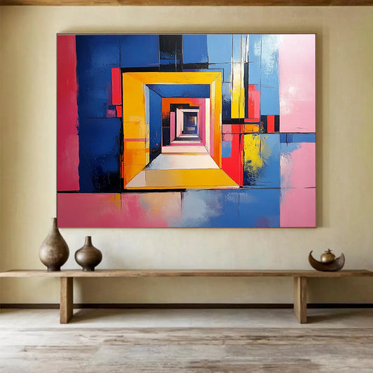 Colorful Geometric Tunnel Abstract Art for Contemporary Gallery & Bold Home Entrance SC337