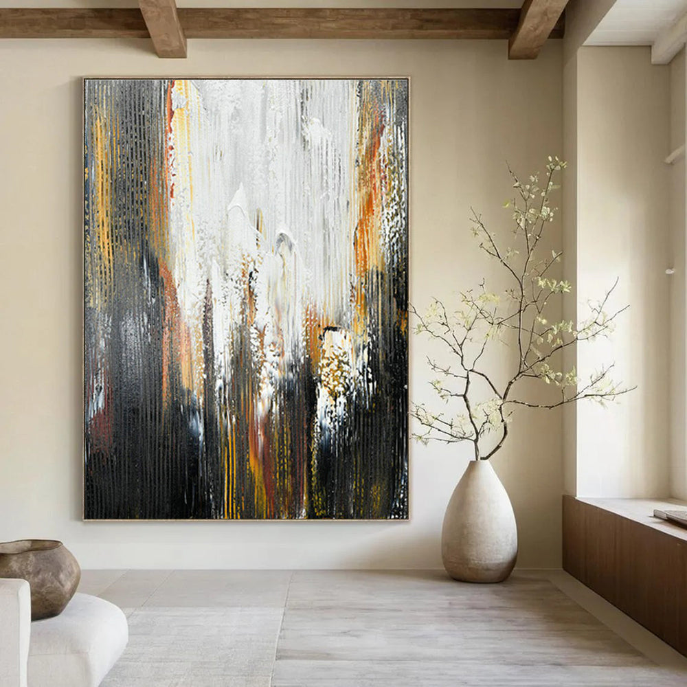 Black - White - Gold Waterfall - Inspired Abstract Art for Bedroom & Spa Resort DLZ1236