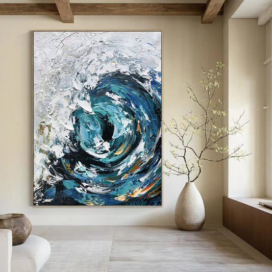 Blue Swirl Abstract Painting for Coastal Spa & Ocean - Lover’s Home Office DLZ1302