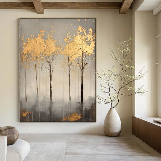 Golden Trees on Grey for Elegant Dining Room & Art - Loving Office STSC1174