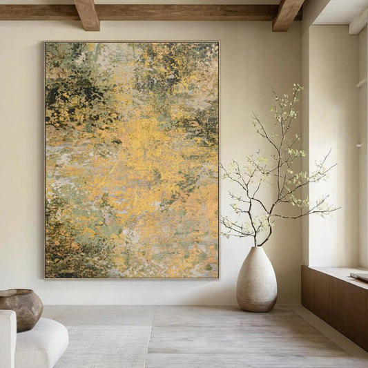 Yellow - Green Textured Art for Rustic Farmhouse Living Rooms DLZ0075