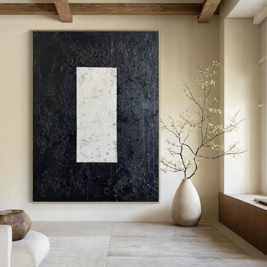 Black and White Rectangular Abstract Art for Modern Office Reception & Minimalist Living Room DLZ1980