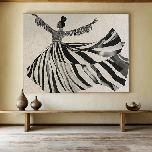 Striped Dress Dancing Figure Art for Art Deco Dance Studio Walls DLZ2615