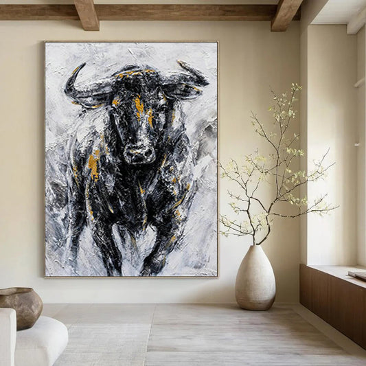 Textured Bull Portrait Art for Rustic Ranch House & Art - Centric Restaurant DLZ2155