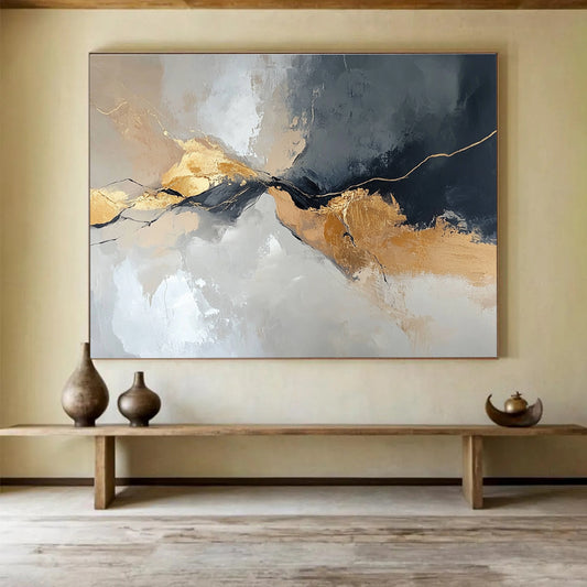 Gold Accent Abstract Flow Art for Sophisticated Living Room & Corporate Boardroom SC104