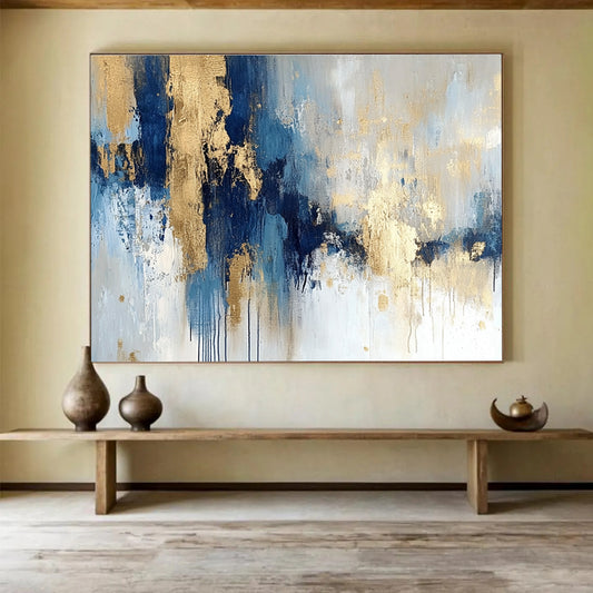 Blue - Gold Abstract Art for Upscale Office & Fine - Dining Restaurant SC021