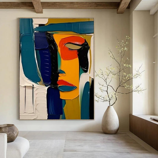 Colorful Abstract Face Art for Modern Art Café & Bohemian - Style Hair Salon DLZ1537