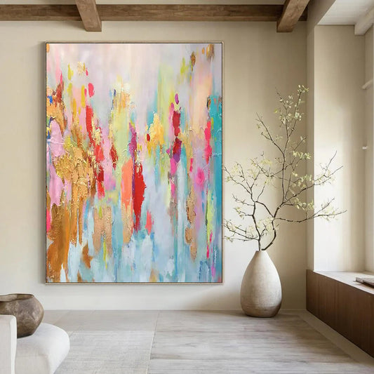 Colorful Gold Foil Abstract Art for Boutique Hotel Suite & Vibrant Rooftop Bar DLZ1347