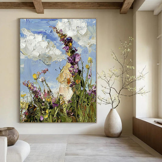 Wildflower Field with Clouds Art for Countryside - Inspired Kitchen & Nature - Themed Yoga Studio STSC1367