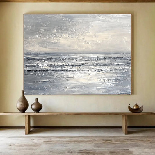 Monochrome Seascape Art for Minimalist Home Office & Serene Meditation Space SC276