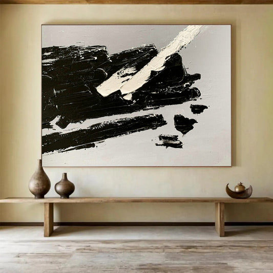 Black - White Stroke Abstract Art for Contemporary Art Gallery Installations DLZ2668