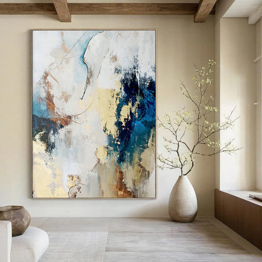 Blue & Gold Abstract Fusion Art for Modern Office Reception & Upscale Lounge DLZ1025