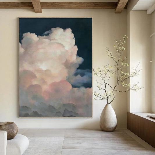 Pink Clouds in Dark Night Abstract Art for Bedroom & Café DLZ0582