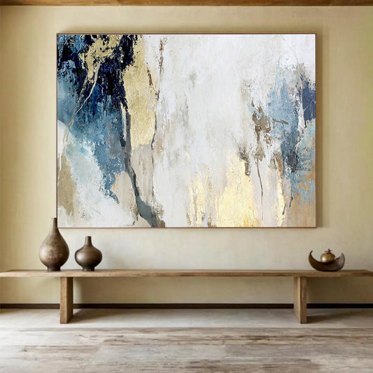 Blue - Gold Abstract Art for Contemporary Dining Rooms DLZ2512