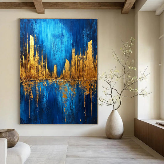 Blue and Gold Cityscape for Modern Living Room & Travel - Lover’s Lounge STSC578