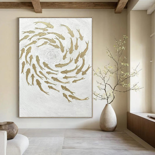 Golden Fish Swirl Art for Feng Shui - themed Home & Luxury Restaurant DLZ2244