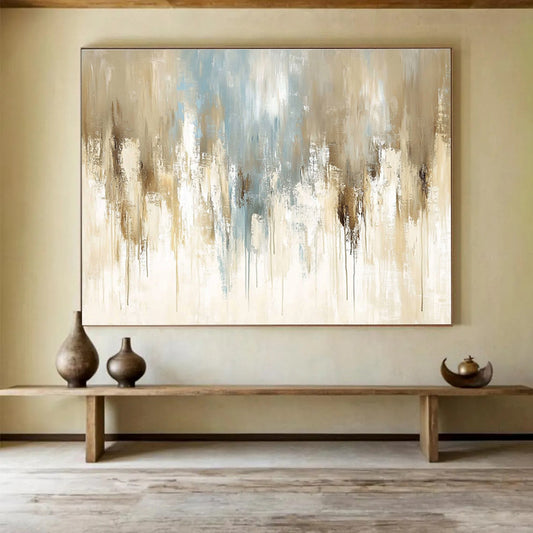 Beige - Blue Abstract Drip Art for Modern Living Room & Art - Inspired Office SC009