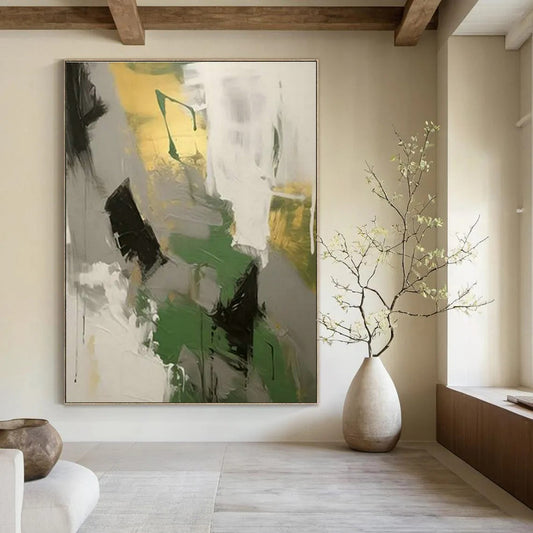 Green - Gray - Gold Abstract Art for Eco - Friendly Home & Wellness Center DLZ1697
