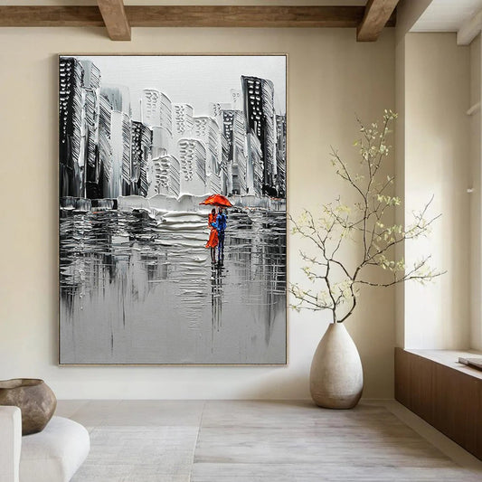 Textured Urban Rain Scene Art for City Café & Modern Living Room DLZ2300