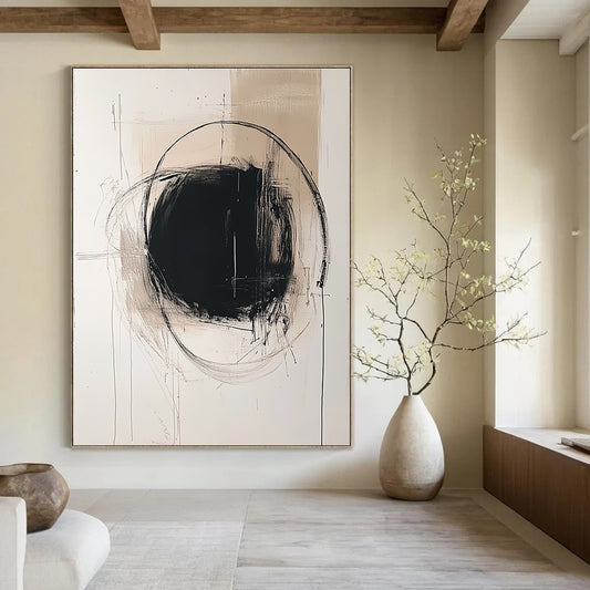 Monochromatic Black Circle Abstract for Minimalist Office & Modern Art Gallery STSC771