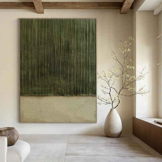 Green - Brown Vertical Lines Art for Bedroom & Office DLZ0329