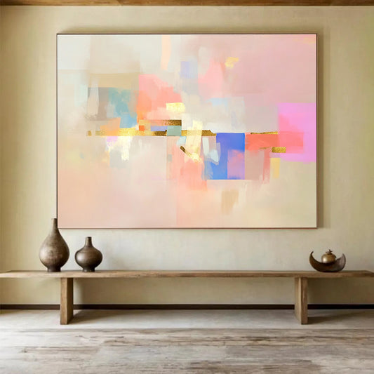 Pastel Abstract with Gold Accents Art for Luxury Bridal Suite & High - End Home Office SC043