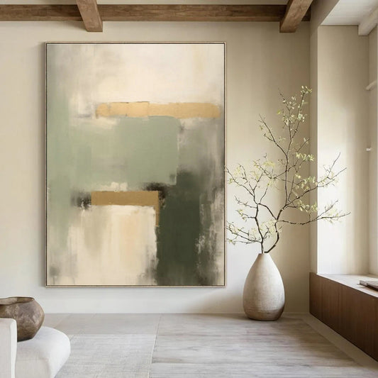 Sage - Gold Abstract Art for Bohemian Boutique Hotel & Art Deco Dining Room DLZ0845