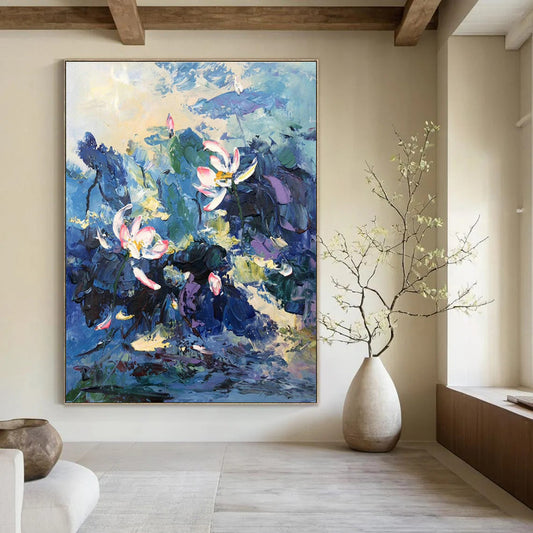 Lotus Flower Oil Painting for Zen Garden Home & Wellness Retreat DLZ1305