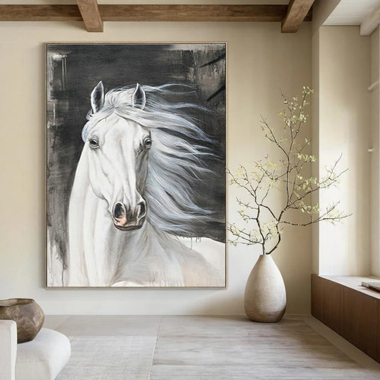White Horse Portrait Art for Equestrian Clubhouse & Traditional Home Library DLZ2229
