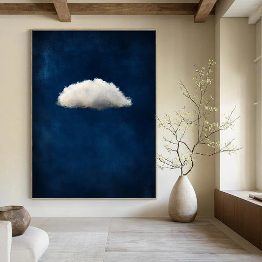 Single White Cloud on Blue 1 Art for Minimalist Nursery & Serene Home Library STSC1403