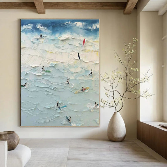 Thick - Painted Beach Surfers Art for Coastal Café & Beach House DLZ1972