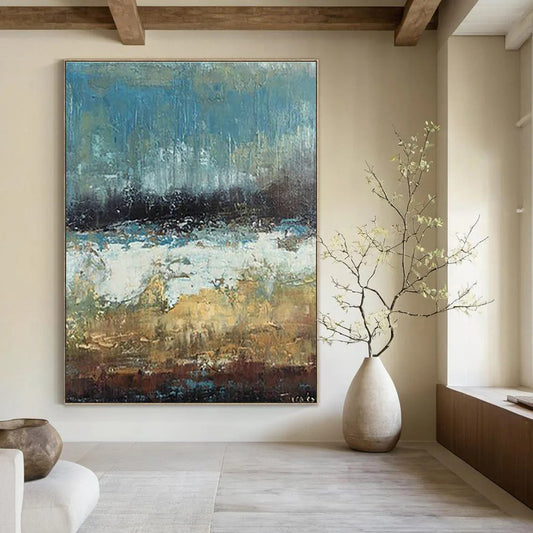 Blue - Gray Landscape Abstract Art for Seaside Vacation Home & Minimalist Living Room DLZ0638